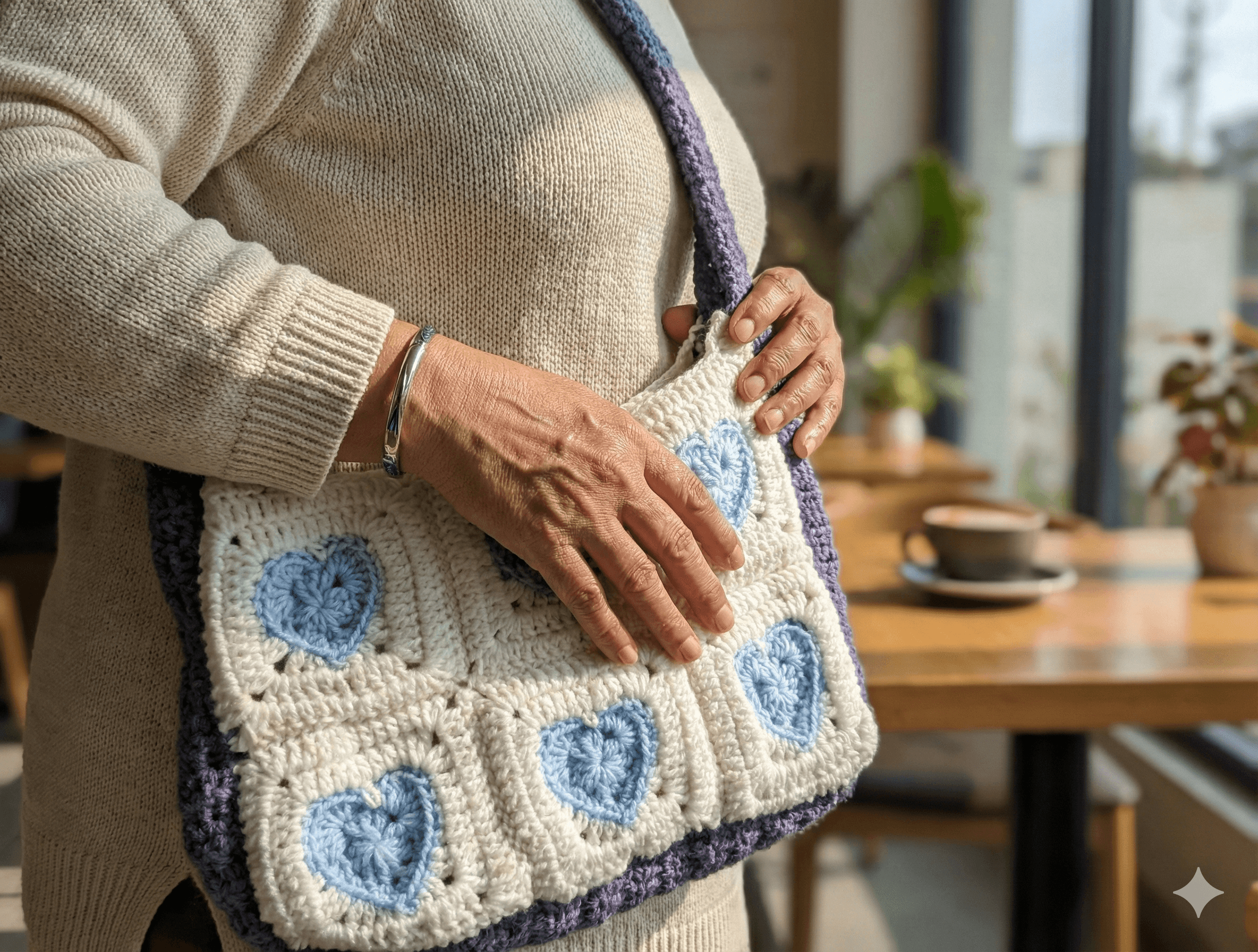 Handcrafted crochet shoulder bag detail